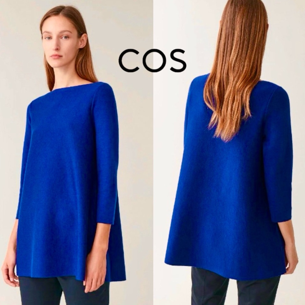 COS Sweater Wool Blend Stretch Knit Boatneck Tunic Top